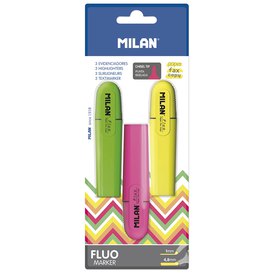 MILAN Blister Pack 3 Fluo Highlighters (Yellow Green And Pink)